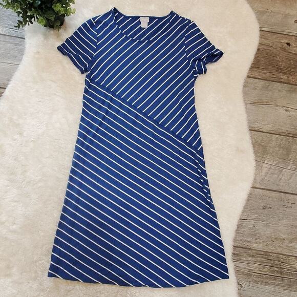 Chico's Dresses & Skirts - Chico's Blue & White Spliced-Stripe A-Line Dress, Chico's Size 0 - US Small 4/6